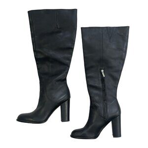 Boots SAM EDELMAN Knee High Chunky Heels Black Leather Size 7.5 M 37.5 Women's